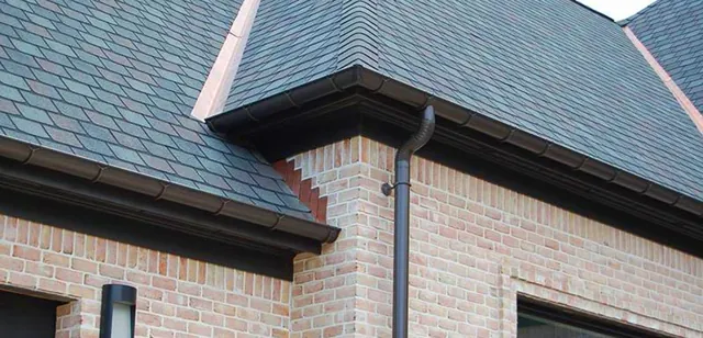 Roof planes and detailing above a brick home